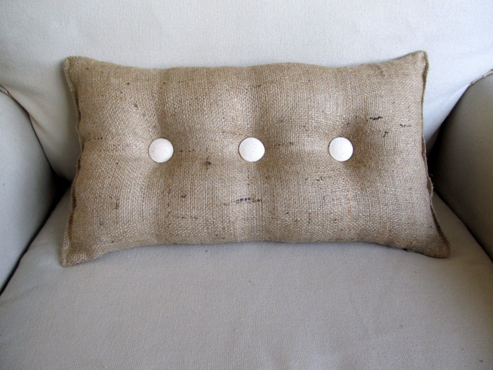 lumbar style 11x19 Burlap Pillow with ivory organic cotton duck buttons