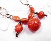 Neon Orange Bead Necklace Beaded Jewelry Handmade Bubble Statement Upcycled Long Copper Spring Springtime Easter