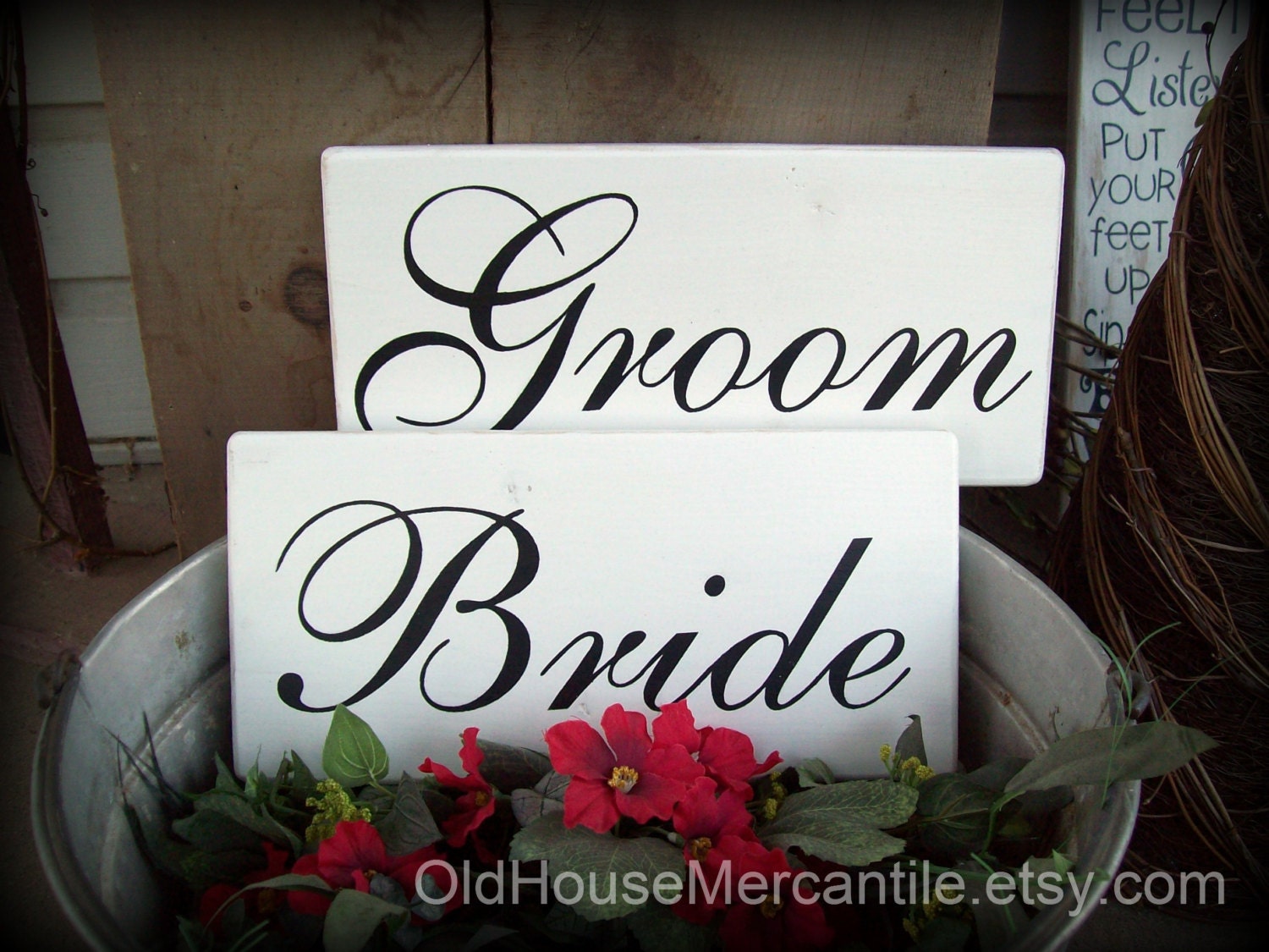 Bride & Groom Set   -- Wedding -- Painted Wooden Signs