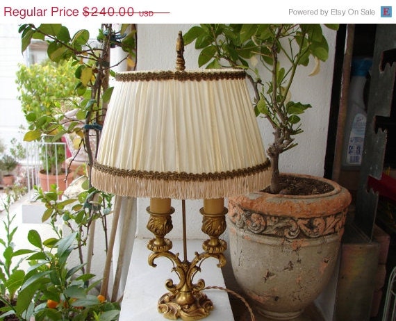 SALE 40% OFF EVERYTHING French Antique,gilded brass bouillotte style lamp-2 arms-acanthus leaves design.all original