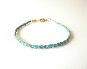 Delicate Sea Green Braided Bracelet - Pretty Beach Green and Gold Stack Bracelet - Braided Bracelet