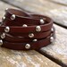Multi wrap leather bracelet with round spots - Mahogany color