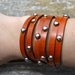 Multi wrap leather bracelet with round spots - Mahogany color