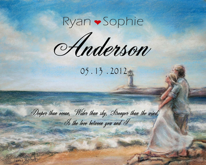 Beach Couple Wedding Anniversary Personalized Custom Art Print  Keepsake