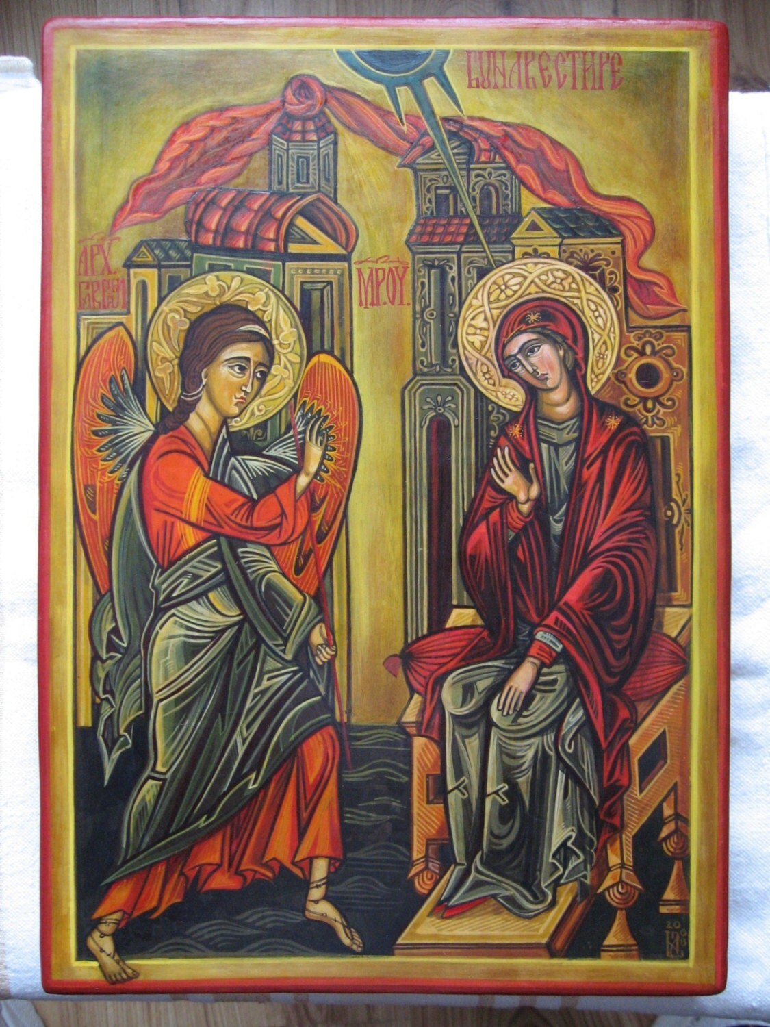 The Annunciation. Byzantine Icon Handmade Painted. By ByzantineArt