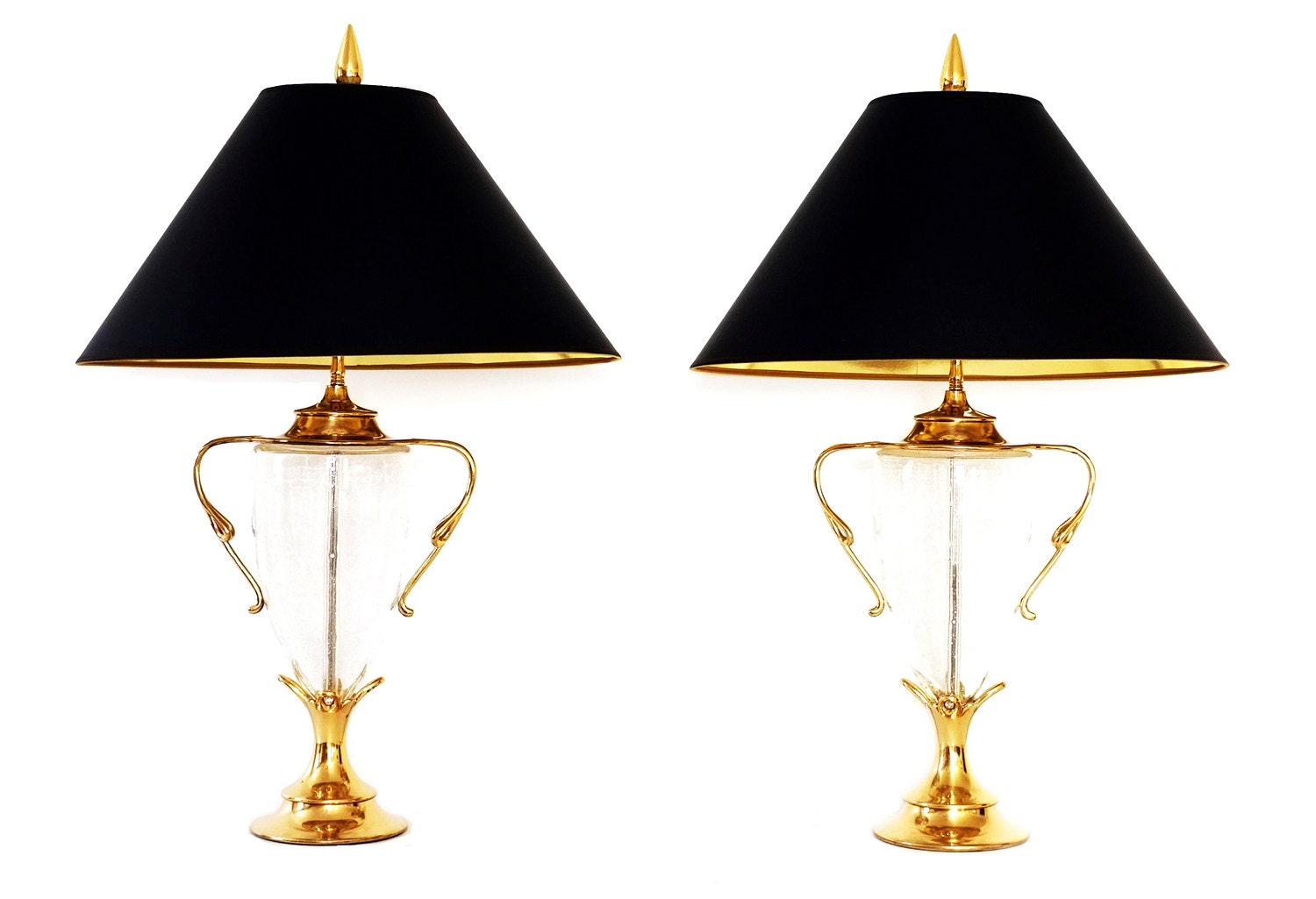 Pair Chapman Brass and Glass Urn Form Table Lamps