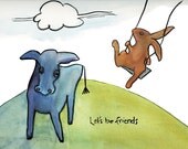Cow and Rabbit print - lets be friends - fun whimsical nursery decor