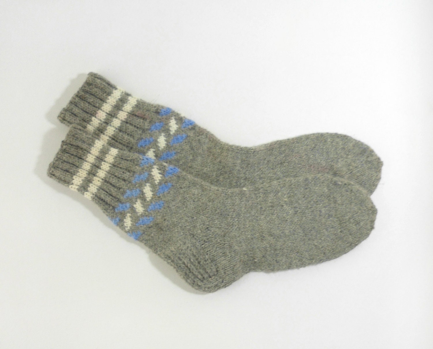 Hand Knitted Wool Socks - Gray, Size Medium