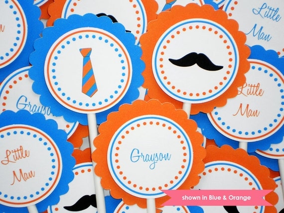 Mustache and Tie Cupcake Toppers - Personalized Mustache Party Decoration - Colors Customizable Il_570xn