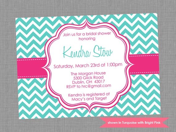 Printable Bridal Shower Invitation - Shower Themed Chevron Invite - Colors and Text Customizable Il_570xn