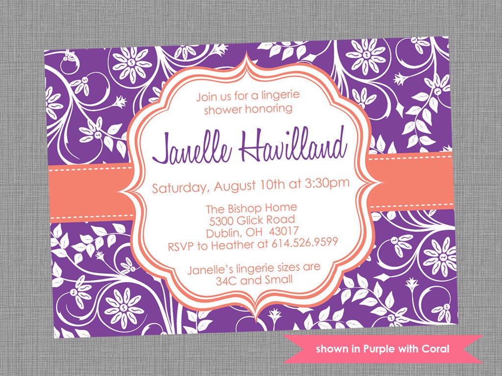 Printable Lingerie Shower Invitation - Shower Themed Floral Invite - Colors and Text Customizable Il_570xn