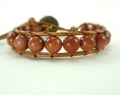Goldstone Single Wrap Bracelet - Goldstone on Indian Sun Leather - READY TO SHIP