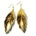 GOLD -Metallic Foil Lambskin Leather Feather Earrings