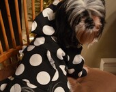 Black and white Polka Dot Hooded/Lace Trim Dog Shirt