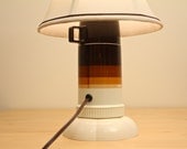 70s Thermos Upcycled Table Lamp, Brown and Orange Stripes - Cloth Bell Lampshade