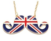 Union Jack Mustache Necklace Vintage Retro UK Flag London Great Britain Pendant Jewelry