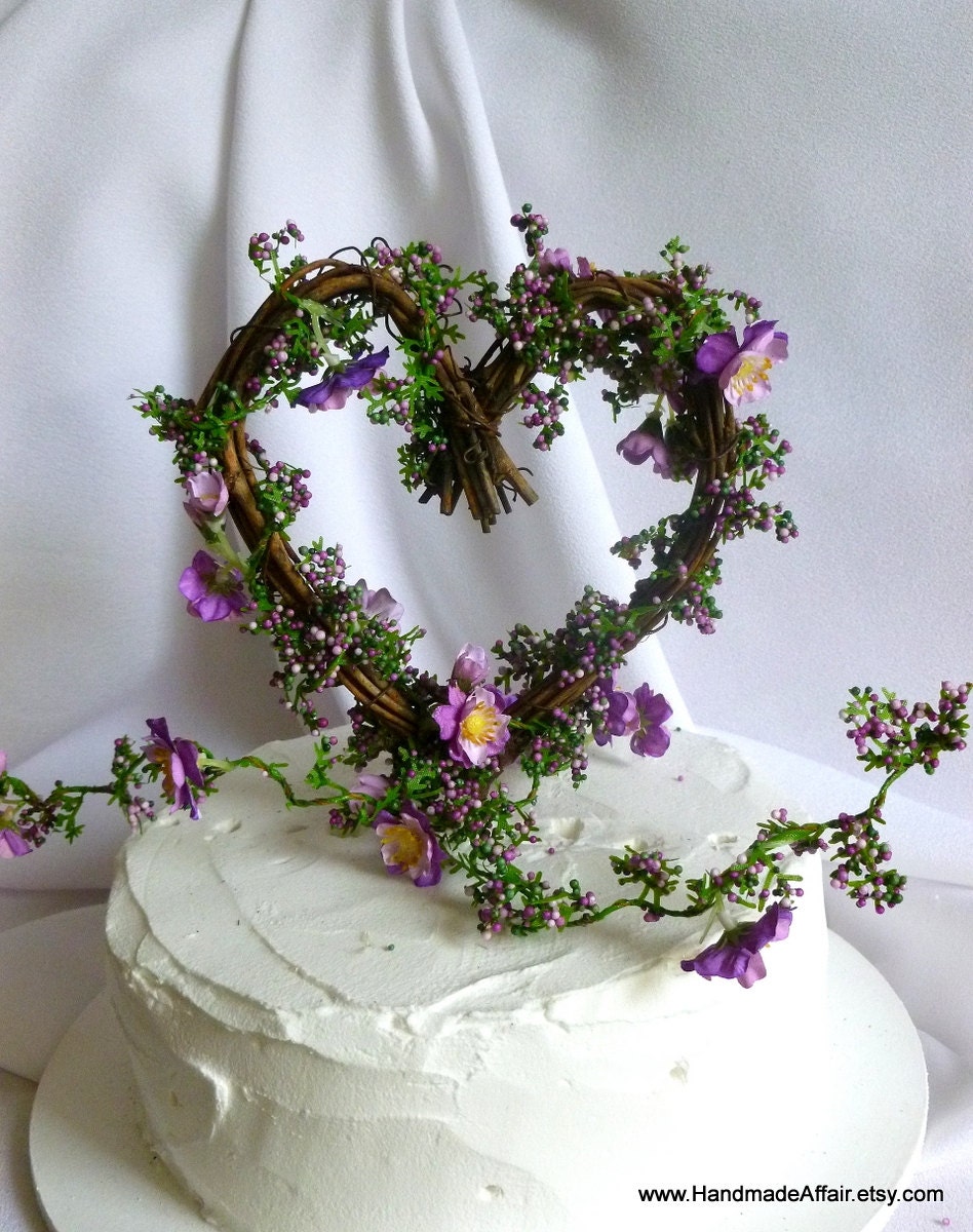 Rustic Cake Topper, Purple Flower Vine Topper, Wedding Decor