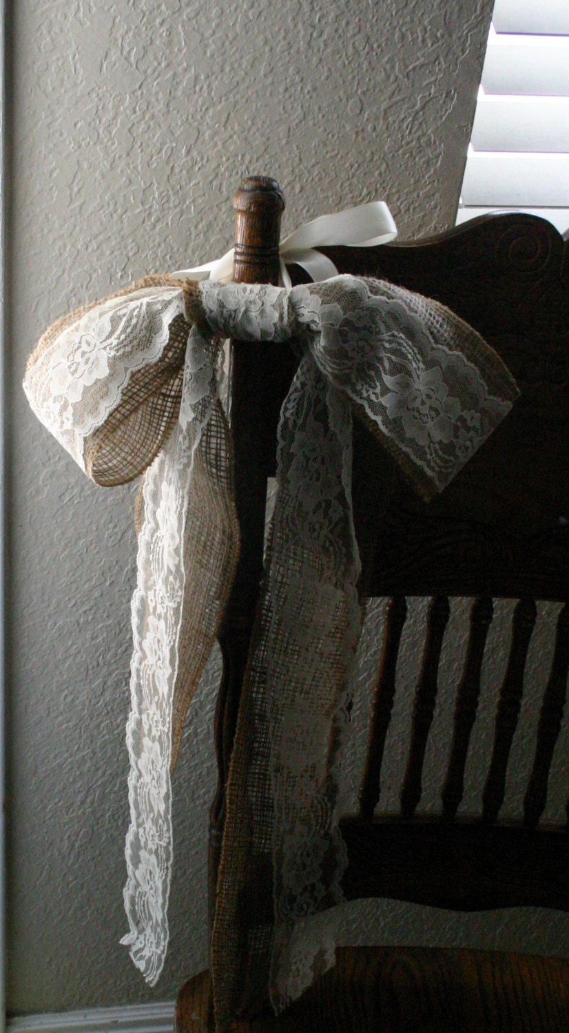 Burlap pew bows for chairs, WEEKEND SALE burlap wedding decor, shabby chic, country chic, rustic chic, French country, cottage chic wedding,