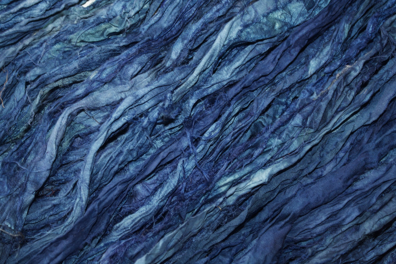 Recycled Silk Sari Ribbon - 50 yards of Hand Dyed Fiber in Pacific