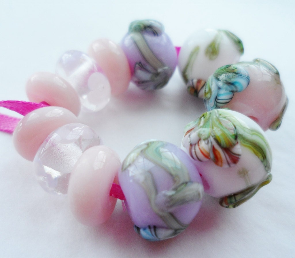 Sweet flower  - handmade lampwork bead set