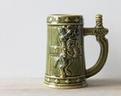 Vintage medival style tankard / man cave / masculine / home decor / moss green / Gothic style / knight / horse / for Dad / for him