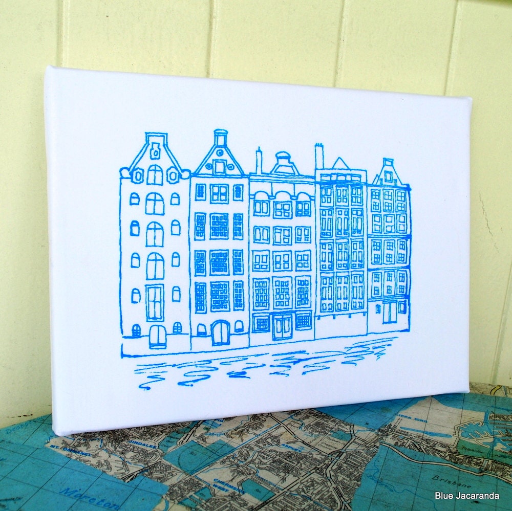Delft Blue Dutch Houses - Screen Print Stretched on Canvas - Extra Large
