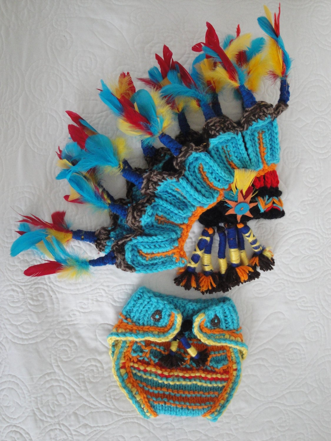 Thanksgiving Indian Headdress and / hat and cocoon outfit in floral colors, perfect newborn photo prop.