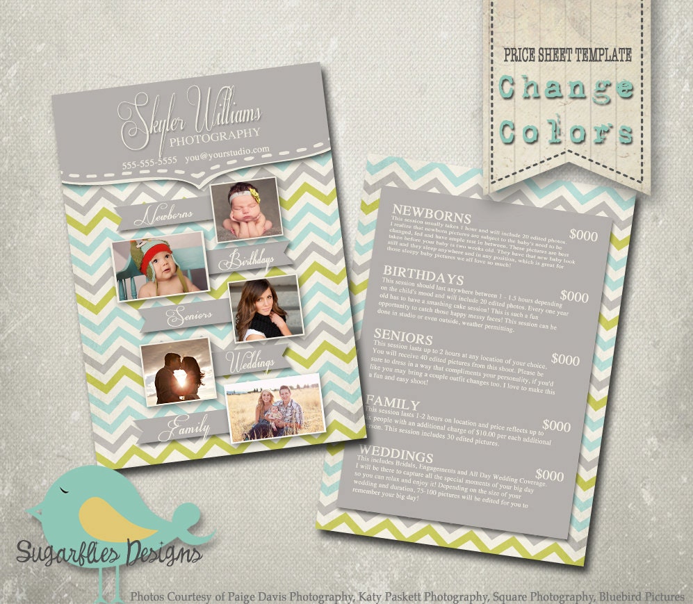 Photography Price Sheet Template - Photography Price Sheet Chevron
