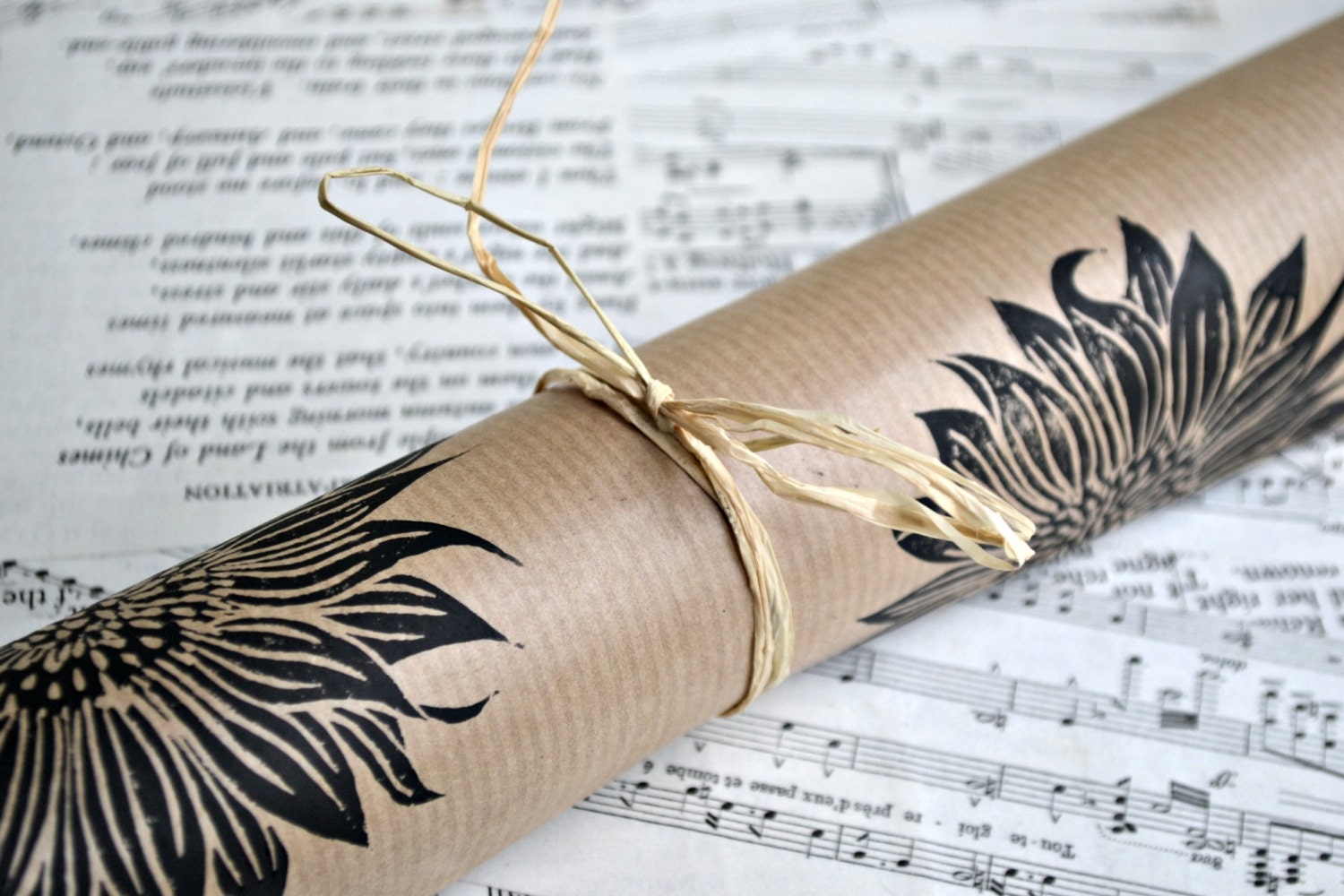 Hand Printed Sunflower Gift Wrap - One Sheet