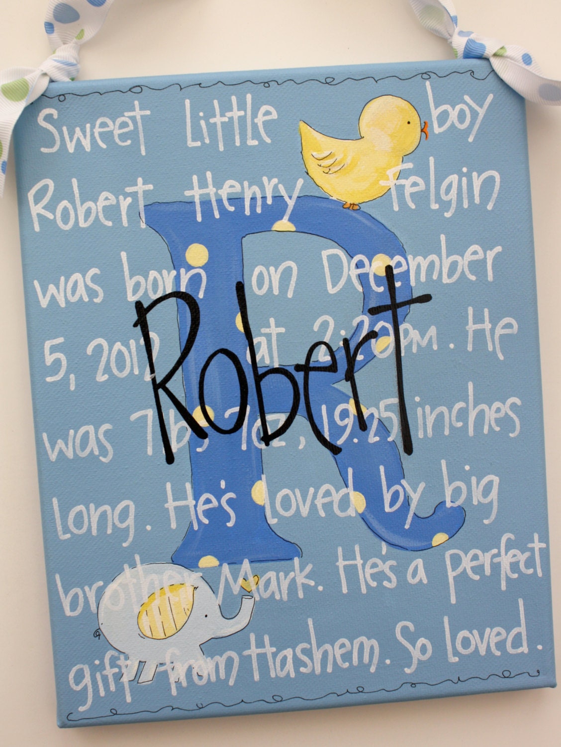 elephant and duck baby boys childrens personalized birth stats art wall canvas