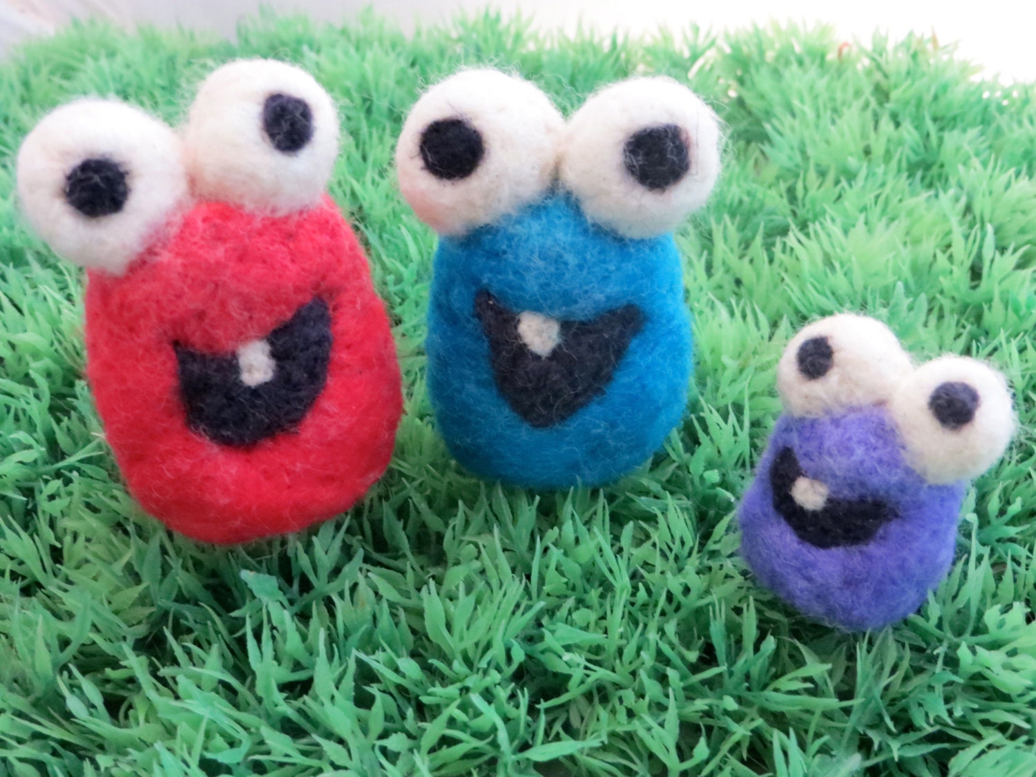 Red Blue Purple Color Theory Trio Mini Soft Felt Creature Monster Miniatures