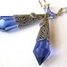 Sapphire Teardrop Earrings - Victorian  Gothic  - Sterling Silver Plated Brass and Swarovski Crystals