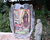 Glass Religious Candle, Spanish Candle Holder, Catholic Candle, Glass Votive. Religious Decor and Art. St. Mary. Spanish Candle