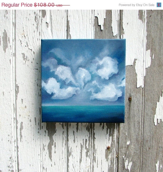 SALE 20% OFF Seascape oil painting original art clouds home decor painting 8x8  - Destination Unknown