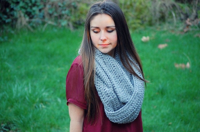 Extra Long Crochet Infinity Scarf in Heather Gray