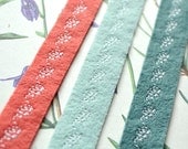 Field study set of 3 embroidered felt trim sky sage coral 3x50cm