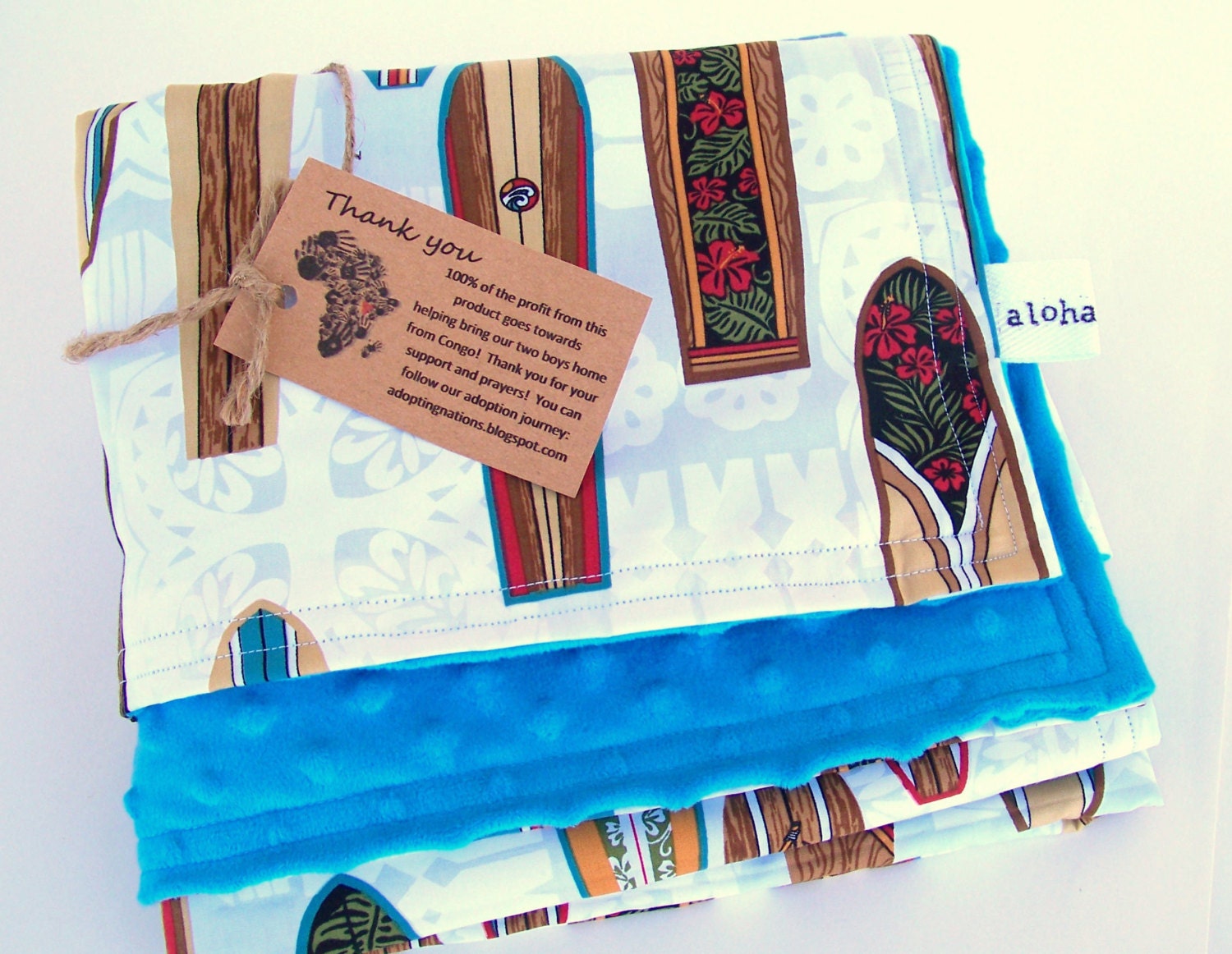 Surfing Blanket Hawaiian Ocean Beach Blue Baby Toddler Lap Blanket Africa Adoption Fundraiser