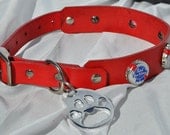 Pabst Blue Ribbon Beer Cap Leather dog collar with paw shaped bottle opener.  Any Color. Custom.