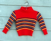vintage orangey red and striped turtleneck sweater - WeeLittleOnesVintage