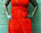 vintage fumi's originals honolulu hawaiian maxi dress in orange, hot pink