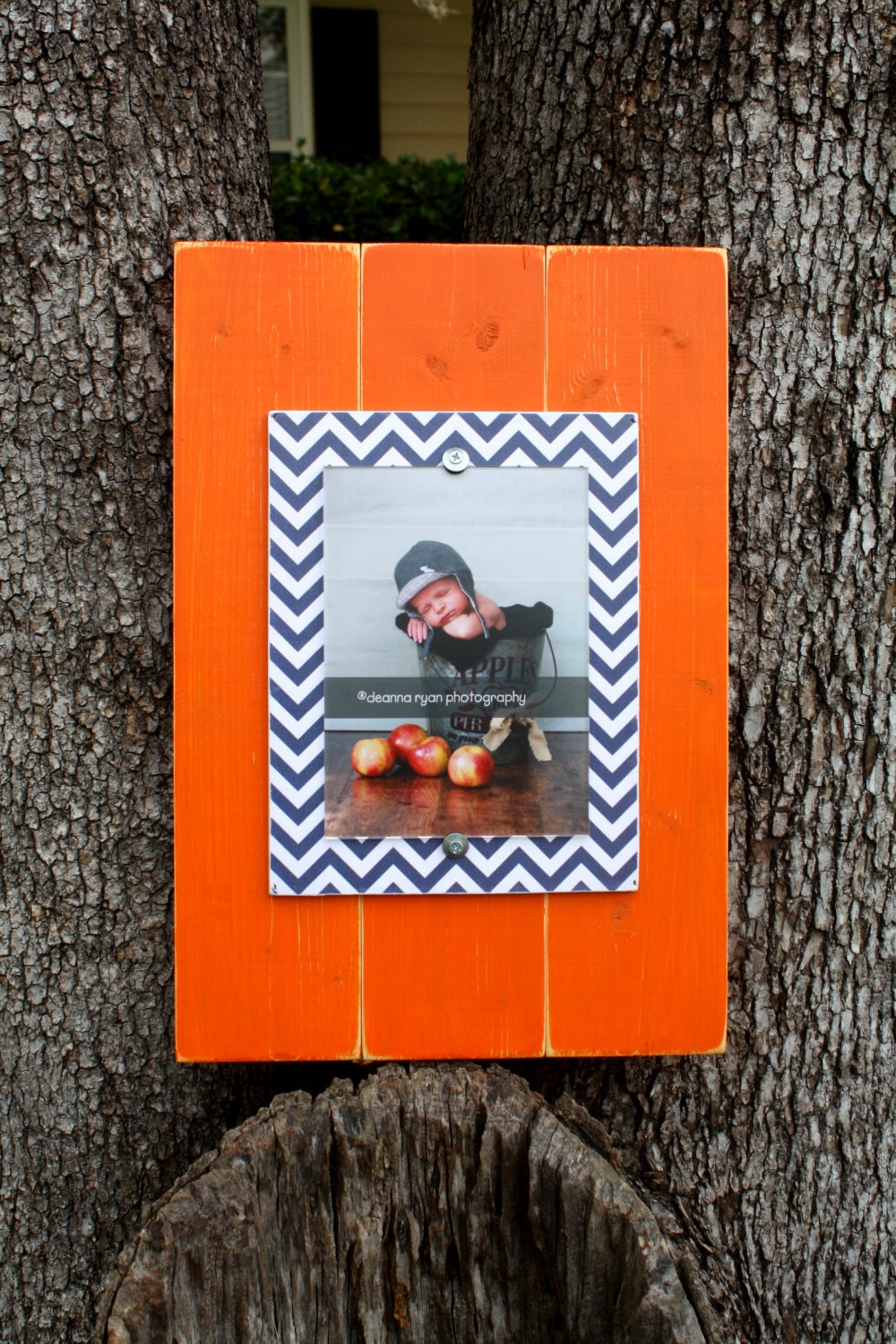 Distressed Frames 5x7 picture frame with Chevron Picture Frame, Rustic Picture Frame, Orange Frame