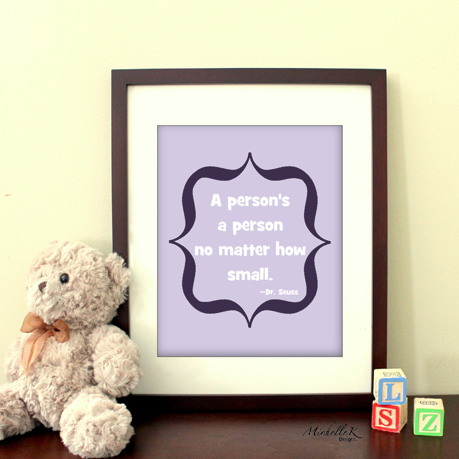 8"x10" Printable Art - "A person's a person no matter how small" Dr. Seuss quote in Purple - Children/Nursery Art - Instant Download