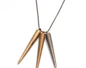triple cone necklace - bronze and silver with oxidized chain