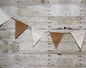Vintage Double-Sided Fabric Burlap Twine Bunting Flag Banner (5 Ft.) Muslin and Burlap