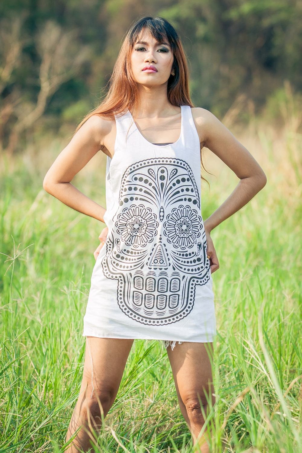 Skull Women Tank Top - WomenTank Top t- Shirts top tunic vest Blouses Ladies Sleeveless Tunic Tops Size M L