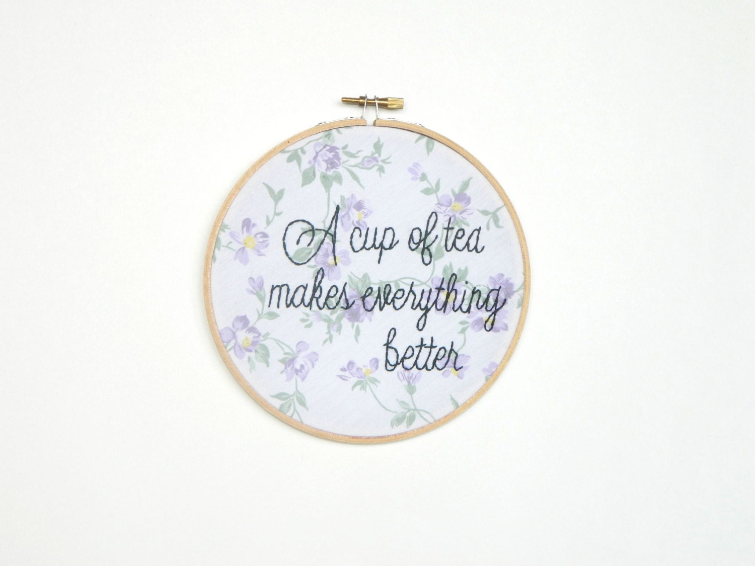 a cup of tea embroidery hoop wall art