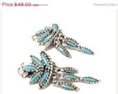 Native American Turquoise Clip on Earrings 1960s Vintage Jewelry