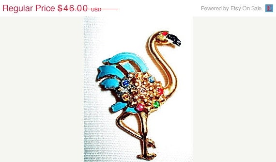 Art Deco Brooch Blue Enamel Flamingo Rhinestone 1930s Vintage Jewelry