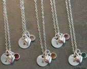 Custom Personalized Bridesmaids Sterling Silver Initial Charm Necklaces - Set of 5