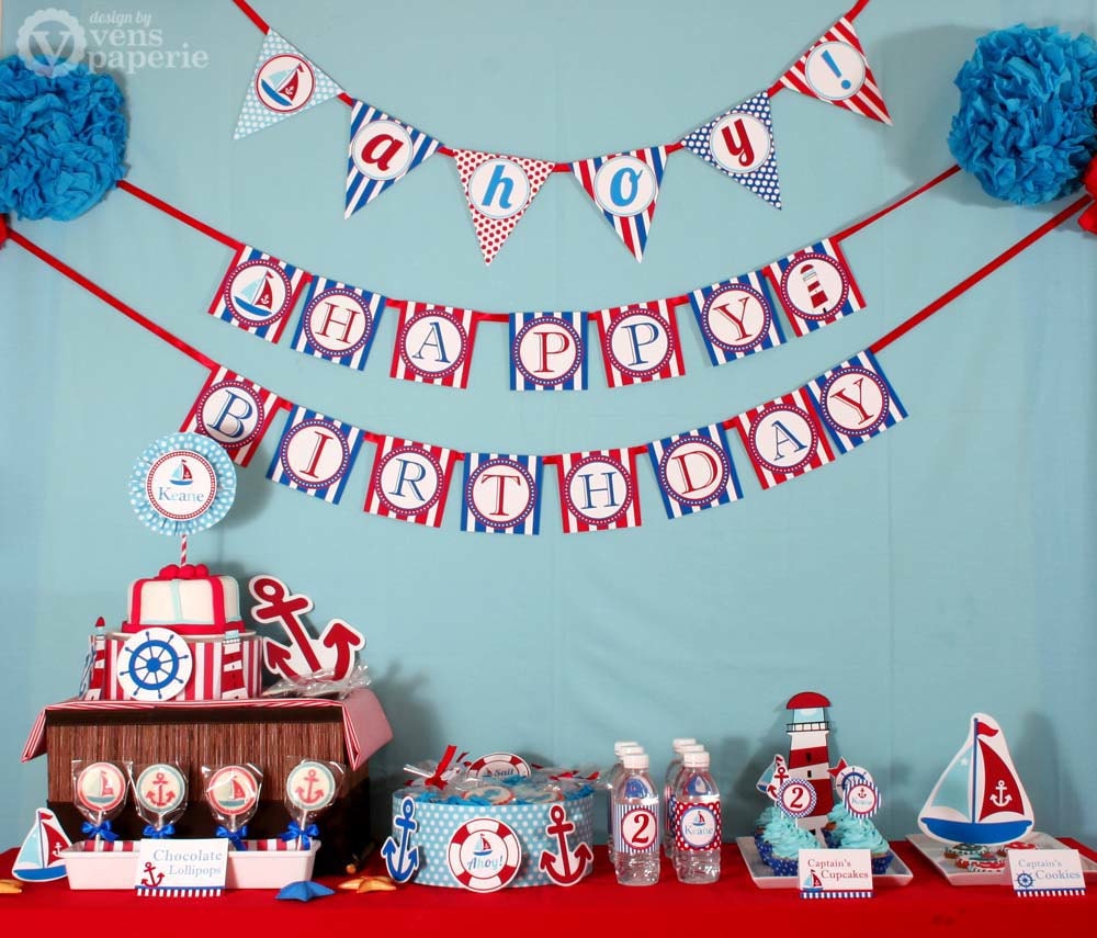 Nautical Birthday Party Package Personalized FULL Collection Set - PRINTABLE DIY - PS826CA1x